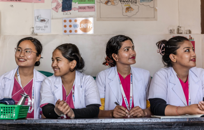 Picture depicts midwifery students in Kathmandu