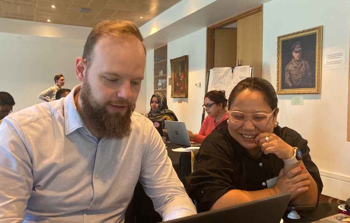 Patrick Duerst and Smriti Gurung at the kNOwVAW data training.