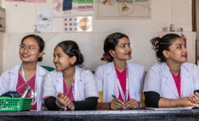 Picture depicts midwifery students in Kathmandu