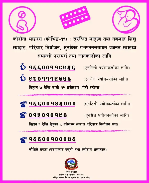 कोरोना भाइरस महामारीको अवस्थामा प्रजनन स्वास्थ्य सम्बन्धी सम्बन्धी परामर्श तथा जानकारीका लागि