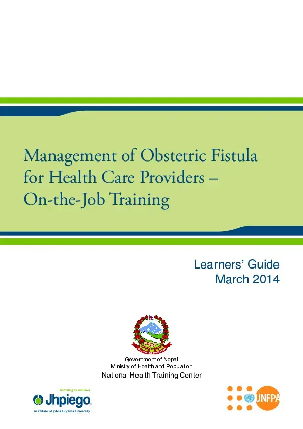 Management of Obstetric Fistula for Health Care Providers: Learners' Guide