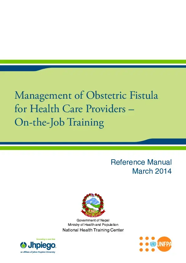 Management of Obstetric Fistula for Health Care Providers: Reference Manual