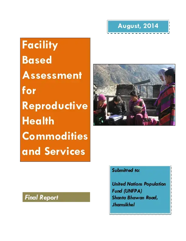 Facility Based Assessment for Reproductive Health Commodities and Services