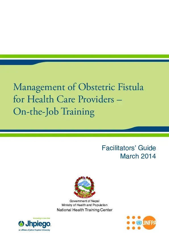 Management of Obstetric Fistula for Health Care Providers: Facilitators' Guide