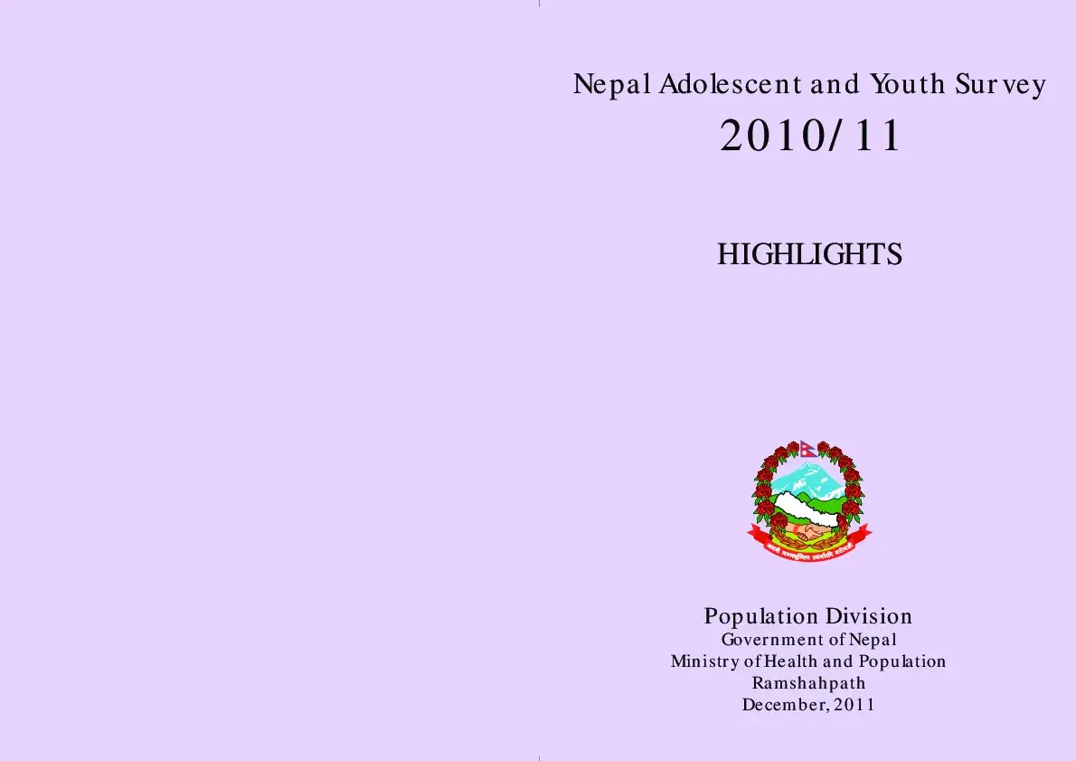 Nepal Adolescents and Youth Survey 2010/11 Highlights